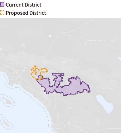 41st congressional district: Map of current and proposed boundaries