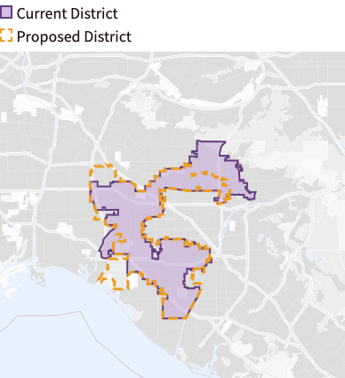 45th congressional district: Map of current and proposed boundaries
